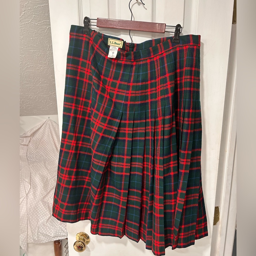 LL Bean vintage wool plaid pleated skirt - size 10P